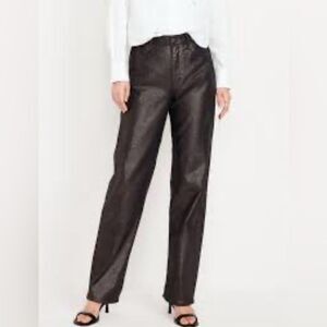 Old Navy Metallic Sparkly High-Waisted Shine OG Loose Straight Leg Jeans Black 8